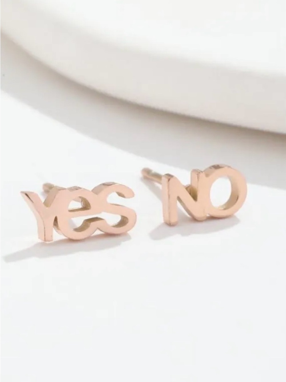 Rose Gold 'Yes' and 'No' Stud Earrings - NWOT
